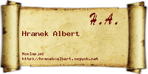 Hranek Albert névjegykártya
